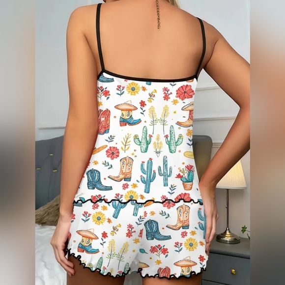 NEW Colorful Boho Western Cowgirl Cactus Print Pajama Set (#1,537) - Picture 2 of 4